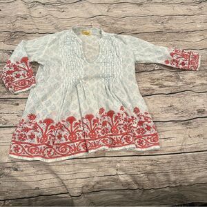 Roberta Roller Rabbit Cotton Blouse With Beaded Edge Size S/M